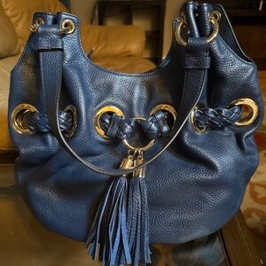 MICHAEL Michael Kors Blue Hobo Bag with Gold Accents